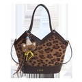 Sac seau à imprimé léopard avec finitions en cuir marron et breloque ours en peluche - Avec Ornement / Léopard Marron