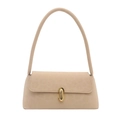 Borsa baguette beige in ecopelle con trama leopardata e chiusura dorata a U - Khaki Leopardato