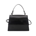 Glossy black patent leather mini handbag with top handle and crossbody strap - Black