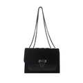 Elegante borsa a tracolla trapuntata nera in velluto con chiusura in metallo retrò - Nero