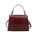 Sleek burgundy patent leather mini square handbag with wide top handle and shoulder strap - Burgundy