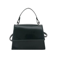 Minimalist dark green patent leather handbag with a top handle and shoulder strap - Dark Green