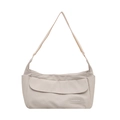 Beige Japanese style messenger bag with adjustable strap and front pocket detail - White