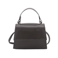 Minimalist dark grey faux patent leather mini square handbag with top handle and crossbody strap - Dark Gray