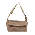 Khaki nylon crossbody messenger bag with adjustable strap and fashion label detail - Khaki