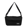 Unisex black water-resistant nylon messenger bag with adjustable strap and large front pocket - Black