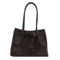 Dark brown faux leather tote bag with decorative buckle strap for 2025 winter style - Coffee No Pendant