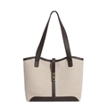 Borsa tote retrò in tela con finiture in pelle marrone e fibbia in metallo dorato - Marrone