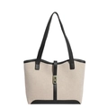 Borsa tote in tela e pelle con chiusura a scatto dorata e dettagli neri a contrasto - Nero