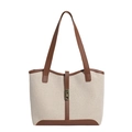 Borsa tote retrò in tela a contrasto con finiture in pelle marrone e chiusura a vite - Marrone
