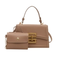 Minimalistische lichtbruine lederen crossbody tassenset met goudkleurige ketting - Khaki Met Mini-tas