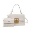 Witte retro crossbodytassenset met kettingslot en bijpassend mini-nekzakje met goud - Wit Met Mini-tas