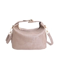 Minimalist dusty pink trapezoid pillow bag with textured surface and gold hardware - Khaki