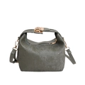 Dark green shoulder bag with vertical stripe texture and golden metal buckle on white background - Green