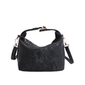 Elegant black corduroy crossbody handbag with gold hardware and removable shoulder strap - Black