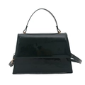 Sac à main trapèze en cuir verni noir avec quincaillerie dorée et poignée supérieure - Vert