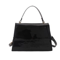 Sac à main trapèze en cuir verni noir brillant avec détails dorés élégants - Noir