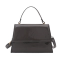 Sac à main gris foncé en cuir verni brillant avec bandoulière et détails dorés - Gris