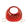 Glossy red acrylic evening bag with rhombus patterns and a round hollow handle - Red