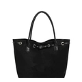 Borsa tote minimalista in pelle scamosciata nera con manici in pelle e occhielli - Nero