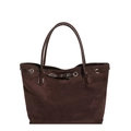 Grande borsa tote in pelle scamosciata marrone scuro con cinturini in pelle e fibbie - Marrone