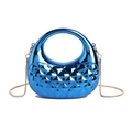 Electric blue mirror finish acrylic mini bag with diamond quilting and gold chain - Blue