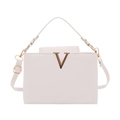 Borsa tote quadrata bianca con fibbia a V dorata e tracolla regolabile elegante - Bianco Sporco
