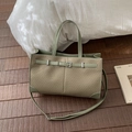 Grande borsa tote retrò in ecopelle verde chiaro e intreccio con tracolla regolabile - Senza Pendente / Verde