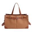 Caramel brown woven tote bag with leather straps and silver buckle for daily commuting - Brown No Pendant