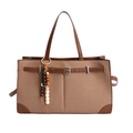 Borsa tote marrone a trama intrecciata con manici in pelle e ciondolo in perline di legno - Caffè Con Ciondolo