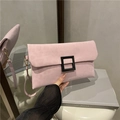 Minimalist dusky pink envelope clutch bag featuring a vintage black square buckle accent - Pink