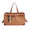 Borsa tote marrone intrecciata con finiture in pelle e ciondolo di perline moda - Marrone Con Ciondolo