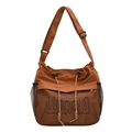 Braune Nylon-Umhängetasche mit Netztasche und Kordelzug für den Freizeitlook - Braun