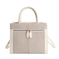 Elegant retro suede tote bag for women featuring white and grey colorblock design - White