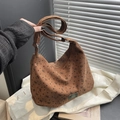 Sac cabas en velours côtelé marron avec motifs nœuds et large bandoulière réglable - Sans pendentif / Marron