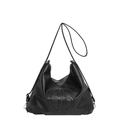 Borsa tote nera minimalista capiente con logo goffrato e trama in pelle martellata - Nero