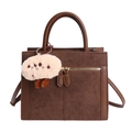 Borsa a tracolla retrò marrone in pelle scamosciata con doppia zip e charm morbido - Caffè Con Ciondolo