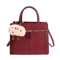 Borsa tote bordeaux retrò in finta pelle scamosciata con ciondolo in peluche e tracolla - Rosso con Pendente