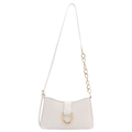 Elegante borsa baguette in pelle bianca con fibbia a ferro di cavallo dorata e catena - Bianco