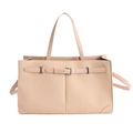 Beige woven tote bag with leather handles and silver buckle detail for daily commute - Off-white without Charm