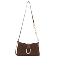 Borsa baguette in pelle marrone con fibbia a D dorata ed elegante tracolla a catena donna - Marrone