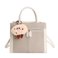 Borsa tote minimalista in finta pelle scamosciata beige e taupe con ciondolo peluche - Bianco con Pendente