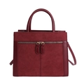 Retro burgundy frosted tote bag with dual handles and crossbody strap on white background - Red