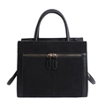 Minimalist black structured handbag with textured suede panels and double zipper accents - Black