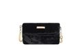 Borsa a spalla in ecopelliccia nera con etichetta in pelle e tracolla marrone - Nero
