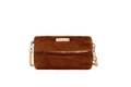 Borsa in peluche color caramello con logo in metallo e tracolla regolabile per l'inverno - Marrone