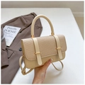 Beige woven leather crossbody handbag with handle and adjustable strap for women - Khaki