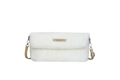 Borsa a tracolla in ecopelliccia bianca con cinturino in pelle marrone e logo metallo - Bianco