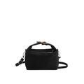 Minimalist black suede underarm bag with gold hardware and adjustable strap for women - Black