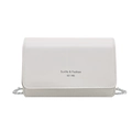 White glossy leather crossbody bag with silver chain strap and fashion print - White
